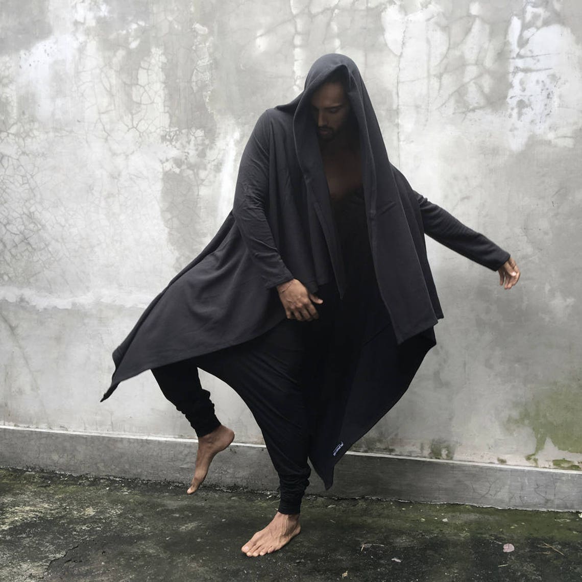 Mens Coat Mens Wrap Cloak Mens Draped Hooded Coat Mens Etsy