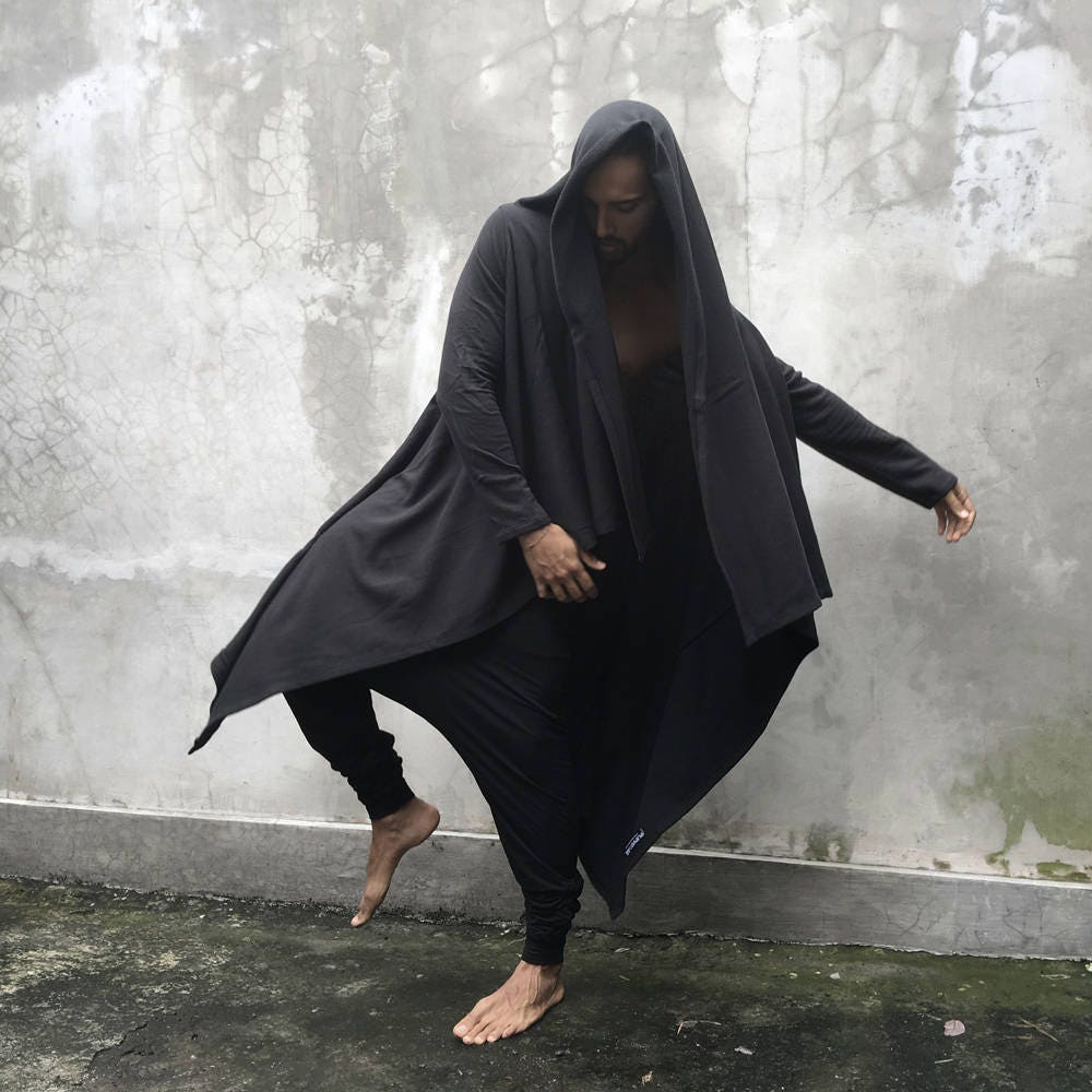 Mens Coat Mens Wrap Cloak Mens Draped Hooded Coat Mens Etsy