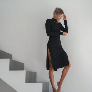 Elegant Long Sleeve Split Dress with Turtle Neck Bodycon Style, Sexy Evening Wear, Long Sleeve, Sexy Dress, Turtle Neck. image 2