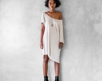 Versatile Oversized Top, Off the Shoulder Top, Drapey Top, Boho Light Grey Top, T-shirt Dress, Multiway T-shirt Mini Dress.