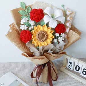 Gehaakte bloemen, handgemaakt gehaakt rozenboeket, Moederdagcadeau, Valentijnsdag, jubileum, verjaardag, afstuderen, eeuwige bloemen