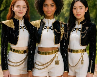 Kpop Demon Hunter Costume, Demon Hunter Cosplay, K-pop Girls Group Black Gold Outfit, Halloween Costume (Fast Shipping)