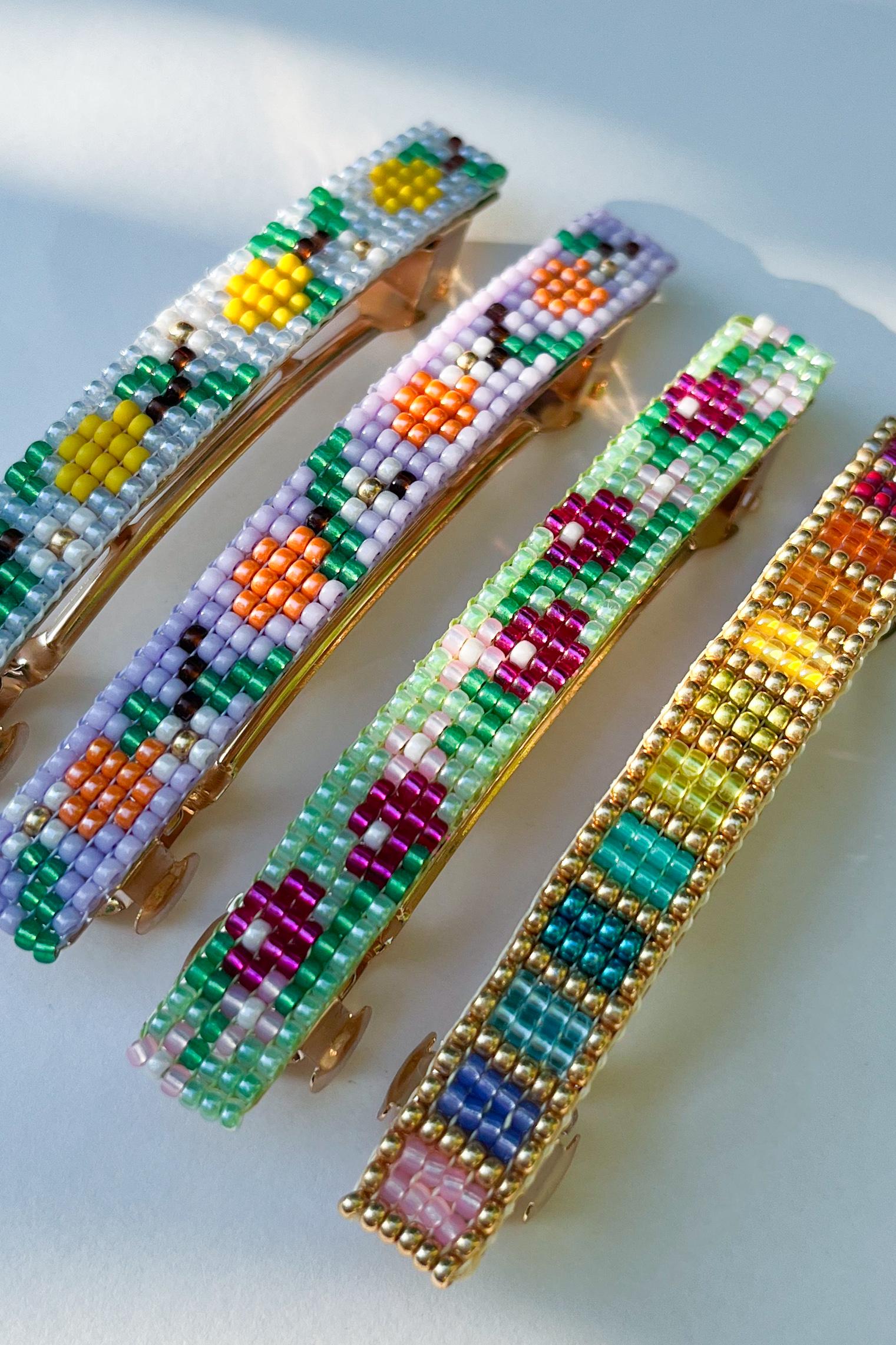 Rainbow Glass Bead Barrette – Gold Beaded Hair Clip – Updo  display picture 1