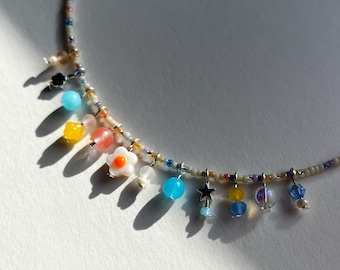 Custom Beaded Charm Necklace, Gold or Silver, Beachy or Lilac - PRE ORDER