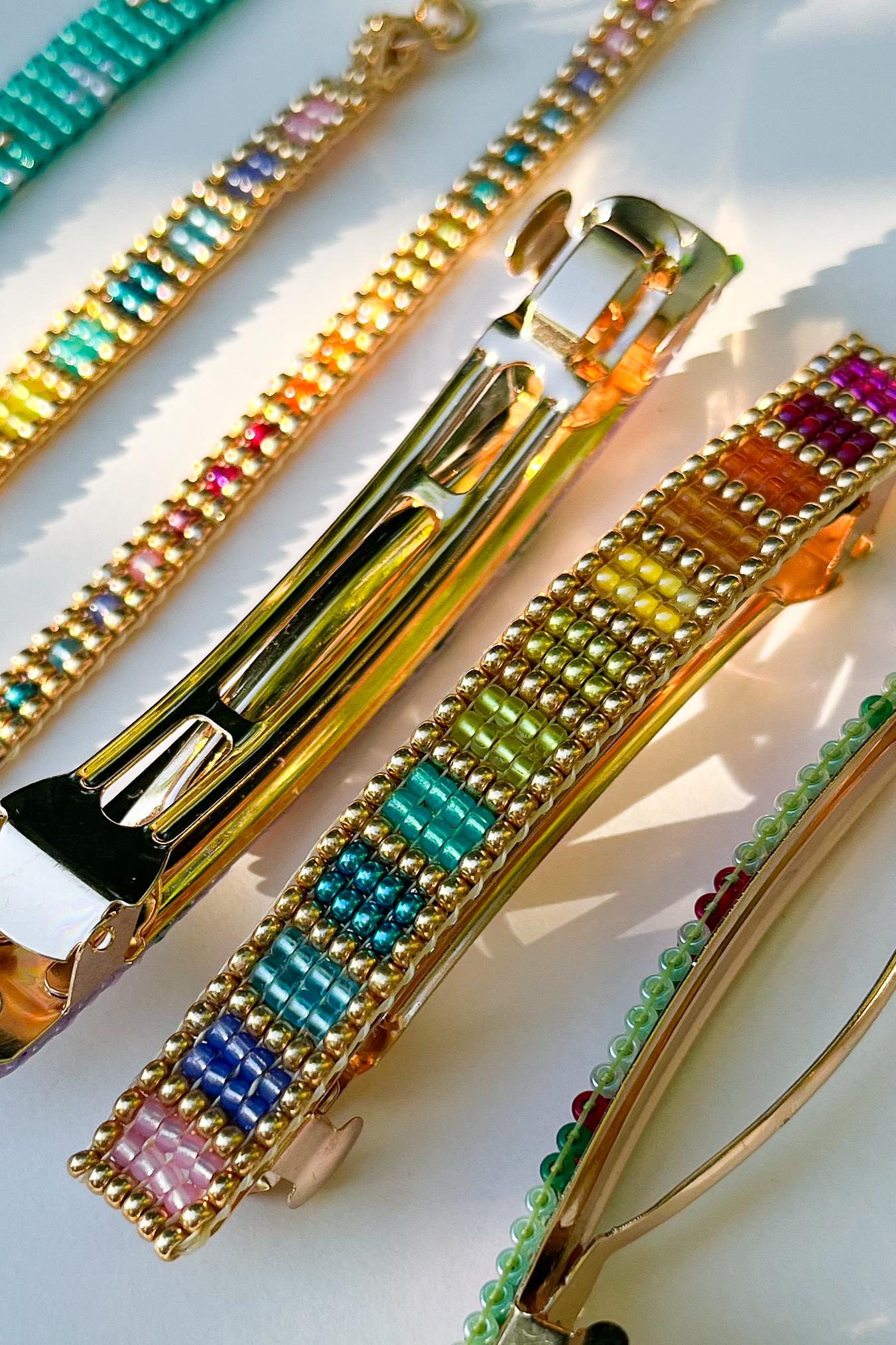 ハンドメイドレインボービーズスタッキングブレスレット：18Kゴールド