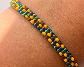 Sunflower Dainty Beaded Stacking Bracelet - Handmade Autumn Jewelry