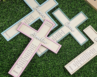 Personalized Baptism Cross,Baptism Gift,Wooden Christening Gift with Engraved Prayer,Baby Shower Gift,Nursery Decor,First Communion Keepsake