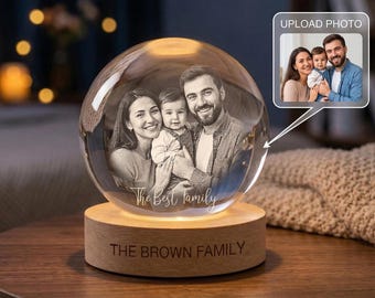 Custom Photo Crystal Ball LED Night Light, Personalized Family Gift, Engraved Keepsake,Custom Family Portrait Night Light, Gift for her