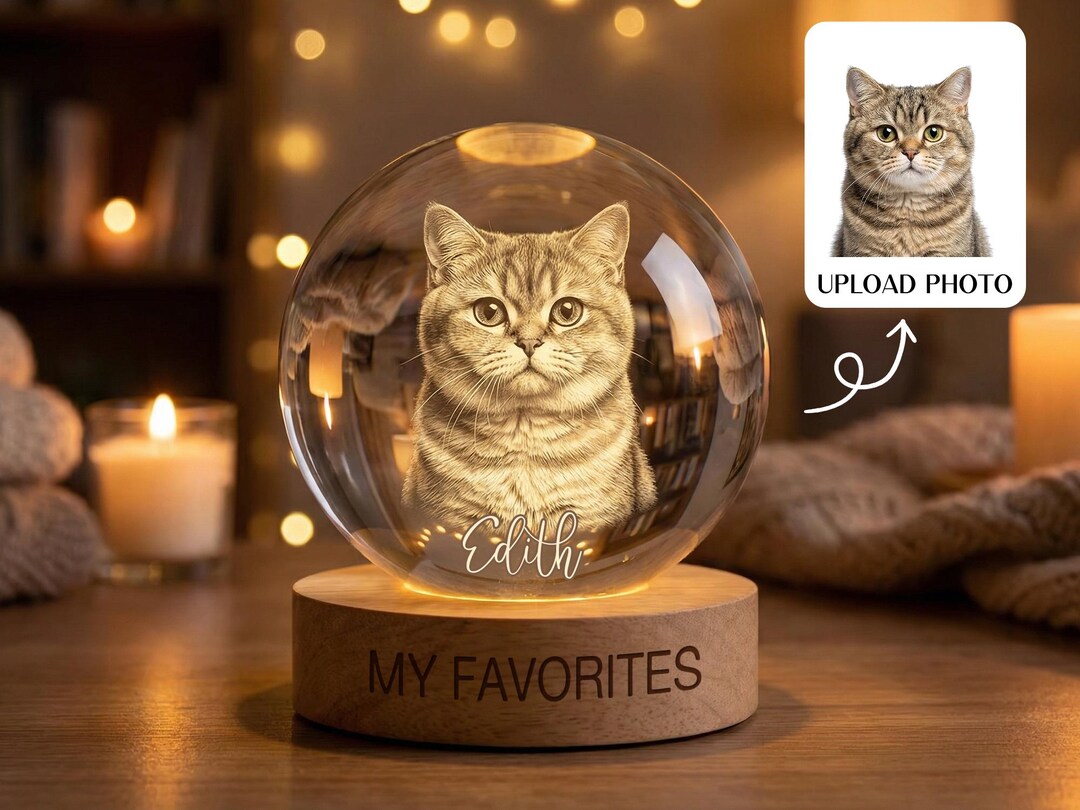 Personalized Pet Memorial Night Light, Custom Pet Photo Crystal Ball ...