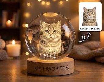 Personalized Pet Memorial Night Light, Custom Pet Photo Crystal Ball, Dog Cat Loss Gift, Engraved Pet Remembrance Lamp,Gifts for pet lovers
