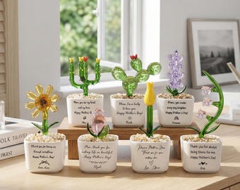 Glaskaktus und Sukkulenten-Topfpflanze, handgemachte Glasmalerei, Mini-Glasblumendekor, Geschenk für Mama, Einweihungsparty