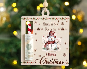Personalized Wooden Cash Gift Storage, Christmas Money Holder Ornament, Holiday Money Storage, Rustic Tree Ornament, Christmas Cash Present
