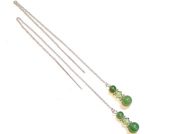 Aventurine verde & cristallo Swarovski, argento tirare attraverso orecchini 176mm