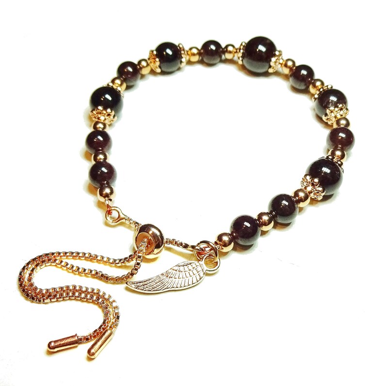 Dark Red Garnet /& Rose Gold Plated Gemstone Slider Chain Bracelet