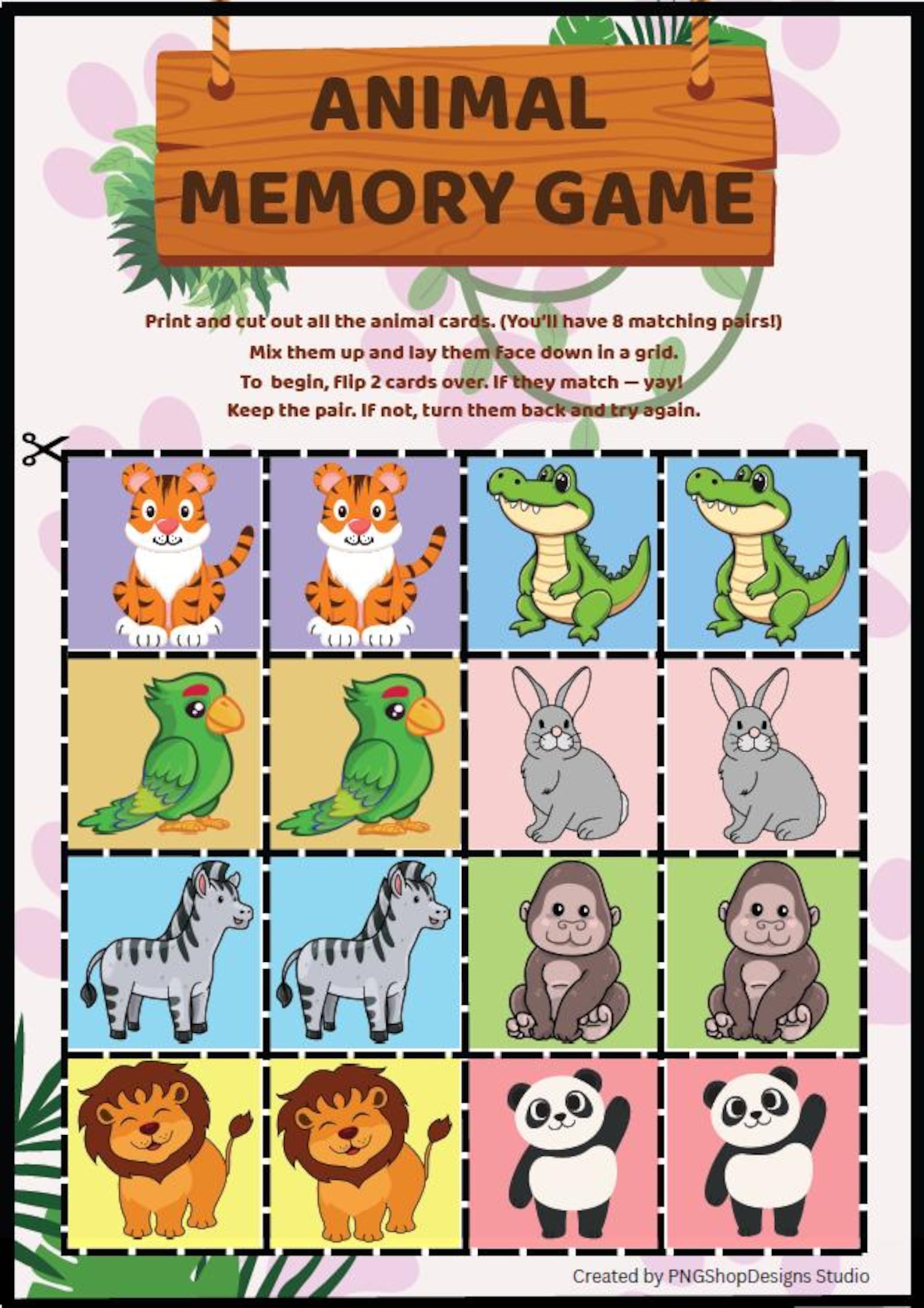 Animal Memory Game for Kids Printable - Digital Download - Etsy