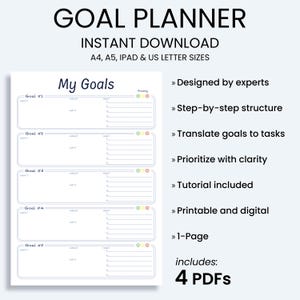 Planer für Ziele: Jährliches, Monatliches Vision Board (Digitaler Download PDF)