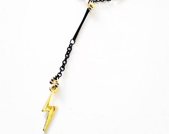 BOLT Pendulum Necklace in Midnight & Antiqued Gold. Gift Box and Ribbon Included. FREE Domestic Shipping. Great Gift.