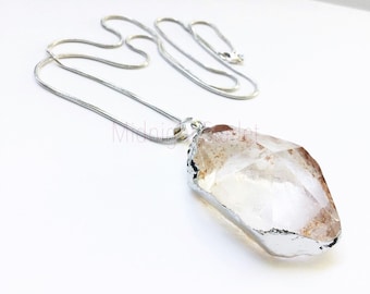 OOAK "BARI" Necklace. Clear Quartz. Silver Electroformed. Silver Chain. Raw Gemstone. Healing. Positive Energy. Handmade in Los Angeles.