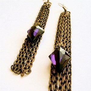 Vintage Amethyst Glass Earrings from LA Fashion Week. One of a Kind. Will Arrive in Gift Box w/ Ribbon. Great Gift for a Fashionista.