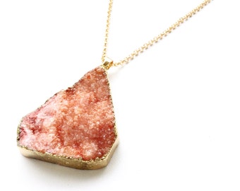 BLAIR Red Orange Druzy Necklace. FAST Shipping w/ Tracking for US Buyers. Will Arrive to you in a Gift Box w/ Ribbon.