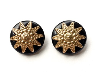 1930's Inspired Clip On Cocktail Earrings In Black & Gold. FAST Shipping WITH Tracking for US Buyers.Will Arrive in nice gift box w/ Ribbon.