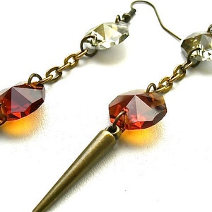 Long Champagne & Amber Spike Dangle Earrings image 1