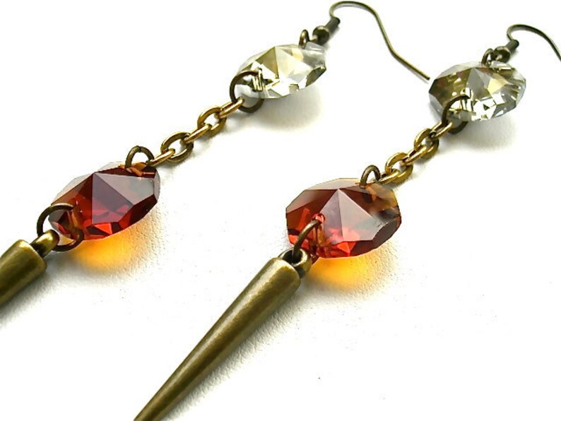 Long Champagne & Amber Spike Dangle Earrings image 1