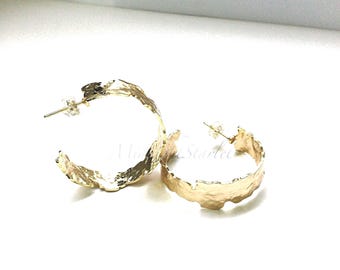 24k Gold Plated Hoop Earrings. Sculptural Textured Organic Hoops. Minimal Modern Statement Jewelry. Designer Inspired Gift For Her.