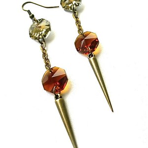 Long Champagne & Amber Spike Dangle Earrings image 2