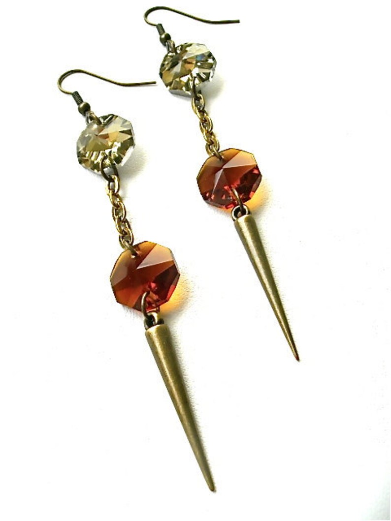 Long Champagne & Amber Spike Dangle Earrings image 2