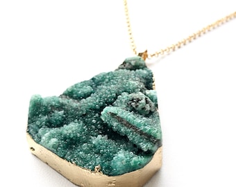 OCEANA Sea Foam Green Druzy Necklace. Matte Gold Chain. FAST Shipping w/ Tracking for US Buyers. Will Arrive to you in a Gift Box w/ Ribbon.