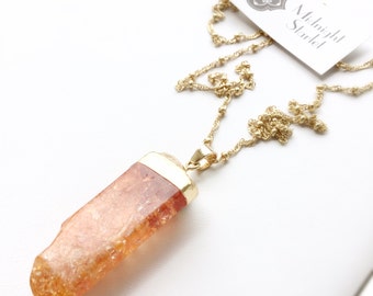 AMBER Burnt Orange Crystal Quartz Necklace. FAST Shipping w/ Tracking for US Buyers. Will Arrive to you in a Gift Box w/ Ribbon.