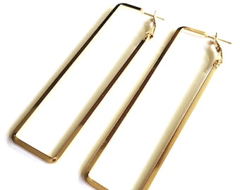 Rectangular Gold Frame Earrings – Sculptural Geometric Statement Dangles, Sleek Modern Minimalist Jewelry. Minimalist Hoops. Rectangles.