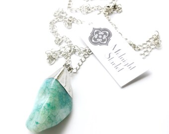 CORAL Turquoise Agate Necklace w/Silver Chain. FAST Shipping w/ Tracking for US Buyers. Will Arrive in Gift Box and Ribbon.