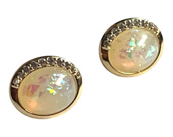 Opal Effect Oval Stud Earrings. Iridescent Resin Earrings. Gold Studs. Celestial Jewelry. Petite Statement Studs. Gift for Her. Gold Jewelry