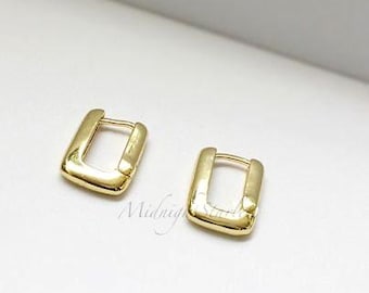Sculpted Gold Rectangle Earrings. 24k Gold Filled Lever Backs. Sleek Hugger Hoops. Zoom-Ready Minimalist Studs. Gift Boxed Beauty.