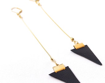 Chic Rope Chain Dangle Earring with Leather Triangle Detail. Part of the Tribal Council Collection. FAST shipping w/Tracking for US Buyers.