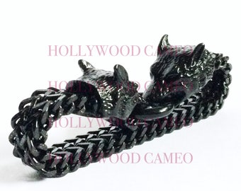Duel Wolves Bracelet for Him. Black Stainless Steel. Free Shipping from USA.