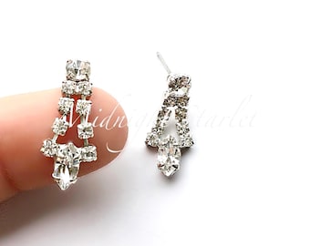 Vintage Swarovski Crystal Drop Earrings. Clear Marquis Rhinestone Bridal Dangle. Old Hollywood Glamour Statement. Never Worn. Art Deco Glam.