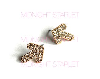 Rosy Gold Arrow Earrings. Champagne Blush CZ Studs. Geometric. Pink Gold Statement Studs. Art Deco Jewelry. Gift for Her. Modern Earrings.