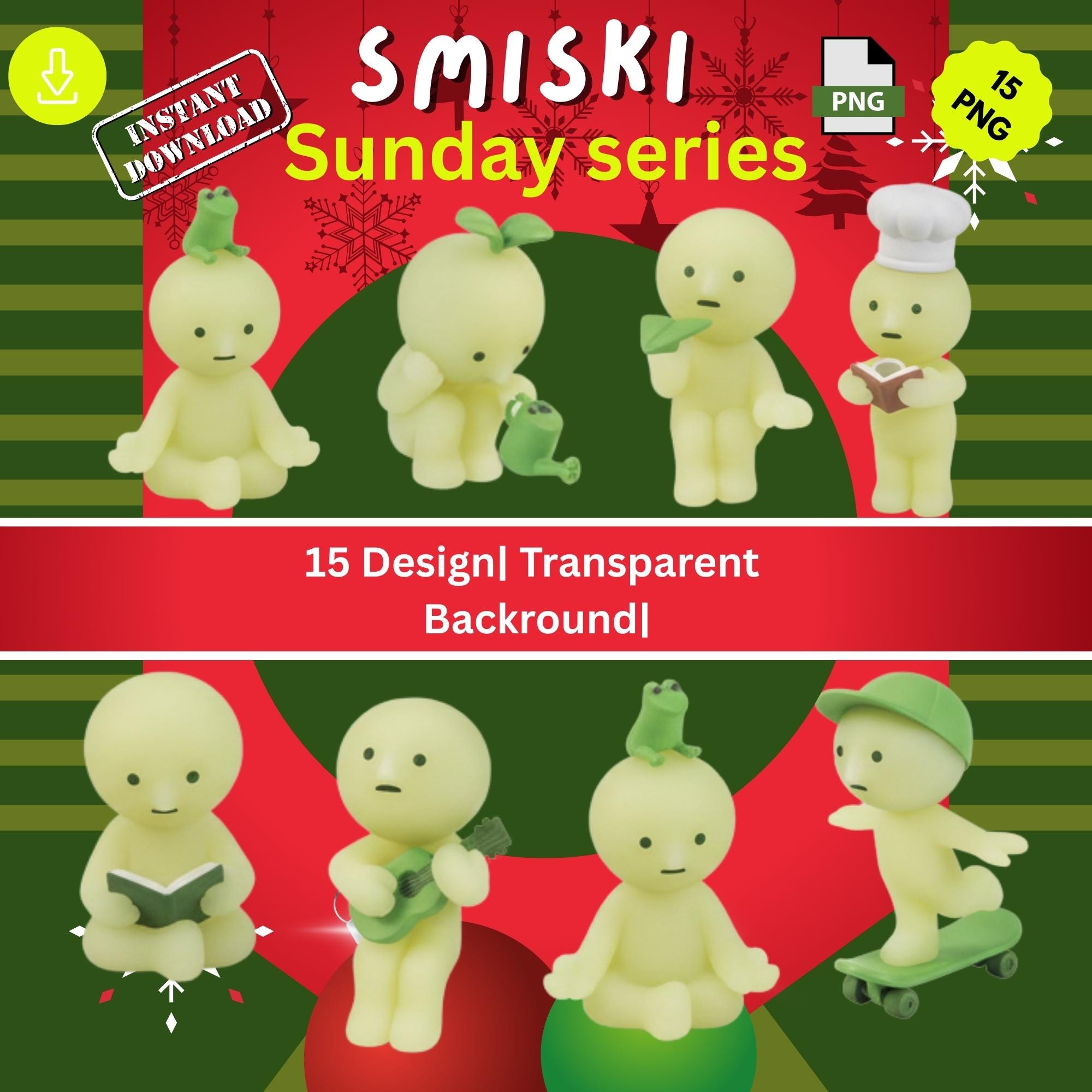 Smiski Sunday Series PNG Bundle | Smiski Figure Illustrations