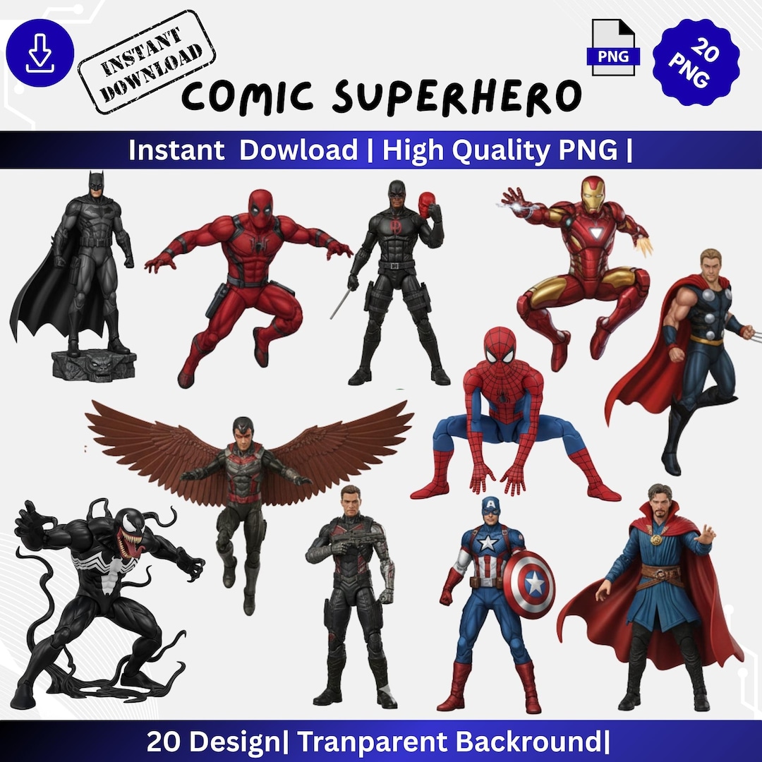Comic Superhero PNG Bundle | Action Figure Style Characters ...