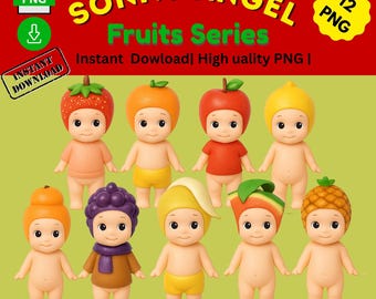 12 Sonny Angel Fruits Series Bundle, Clipart Set, Kawaii Baby , Digital Stickers, Instant Download