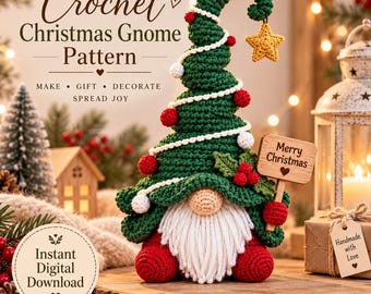 Christmas Tree Hat Gnome Crochet Pattern, Amigurumi Tutorial (PDF Download)