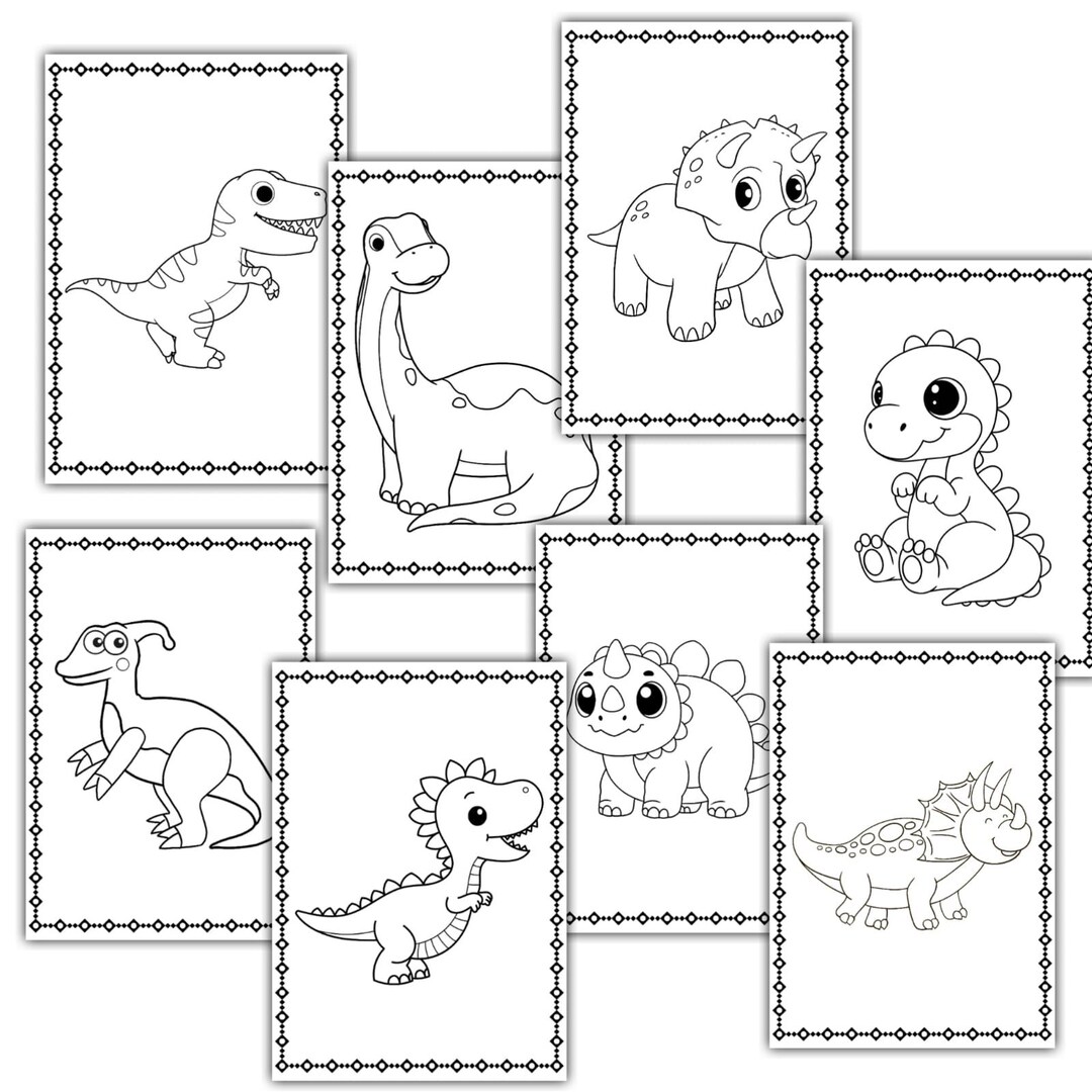 Dinosaur Kids Coloring PDF – Printable Dino Pages for Children, Instant ...