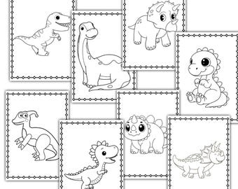 Desenhos de dinossauros para colorir para crianças, livro de colorir de dinossauros para imprimir, folhas de atividades pré-escolares, PDF para download instantâneo para educação infantil em casa.