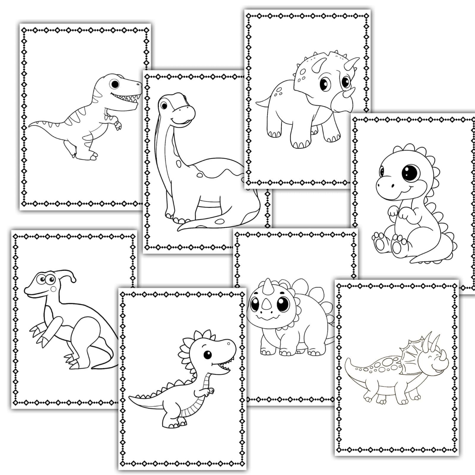 Dinosaur Kids Coloring PDF – Printable Dino Pages for Children, Instant ...