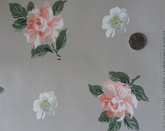 Vintage Wallpaper - Peach Roses on Taupe - 1 Yard