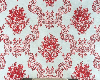 Vintage Wallpaper - Red Roses Damask on white 1950's - 1 Yard