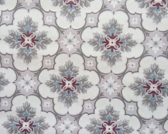 Vintage Wallpaper  - Geometric  Medallion Maroon Grey Blue 1930s - 1 yard